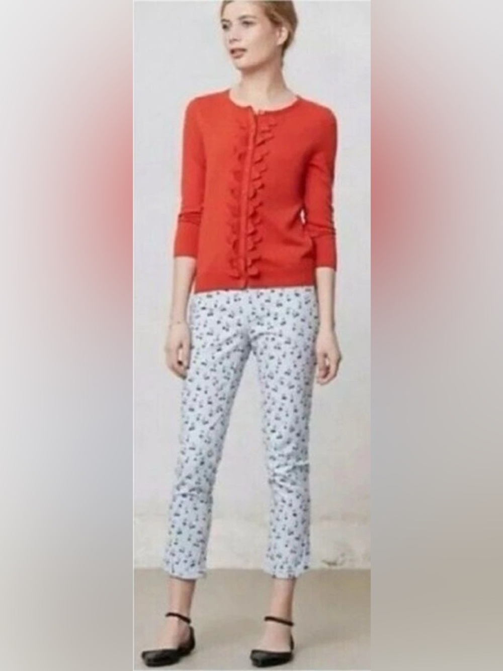 Anthropologie Blue Cropped cherry Printed Pants